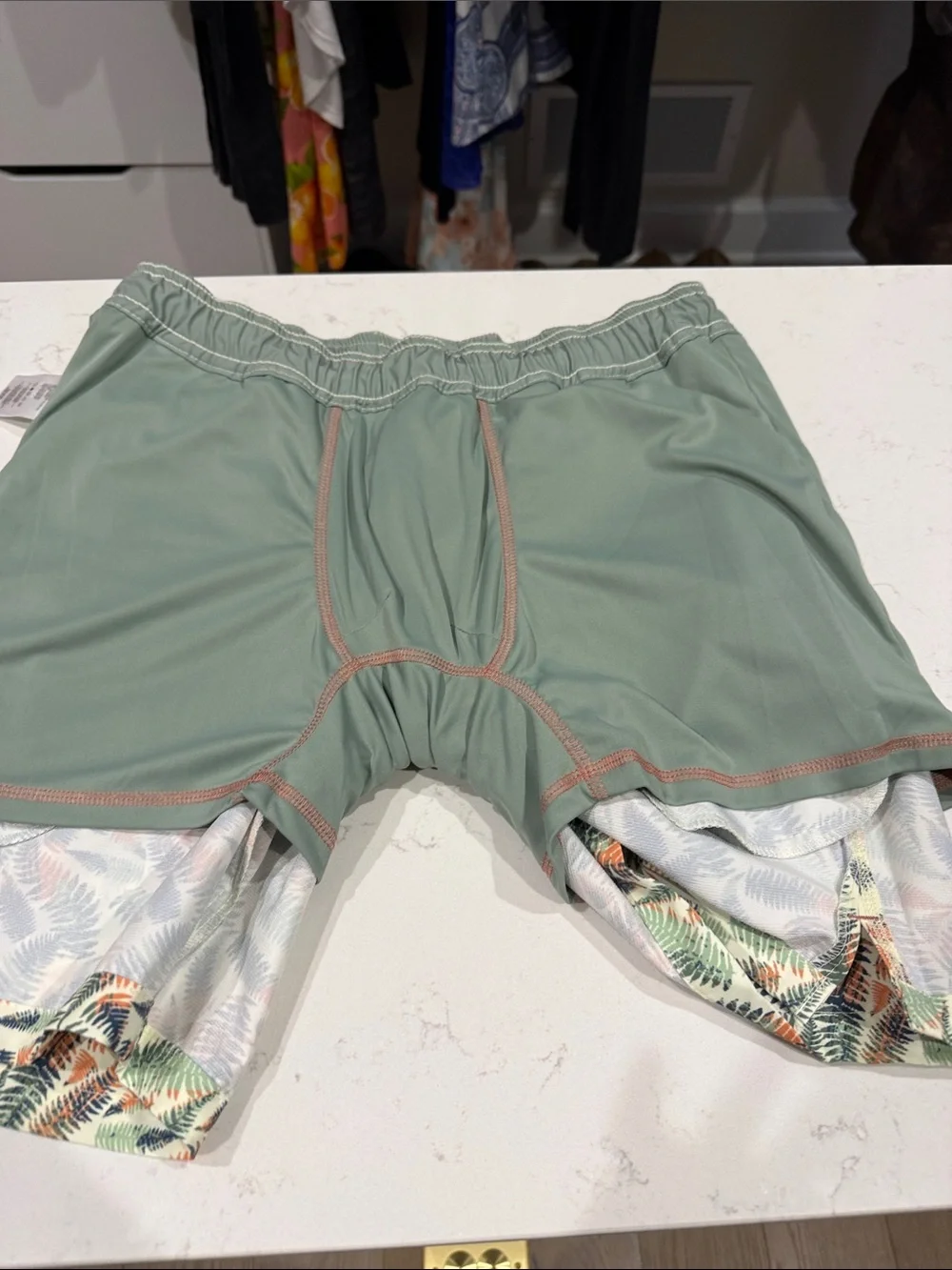 Men's Fern-Print Swim Trunks - Sage/Orange/Blue